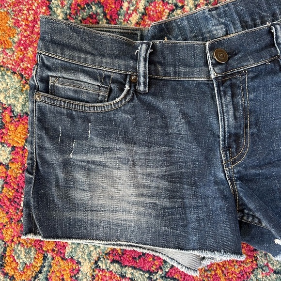 🔥All Saints | Women’s blue distressed raw hem Jean shorts, front/back pockets 28 - Picture 6 of 13